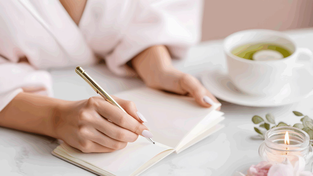 osoba zapisuje coś w dzienniku