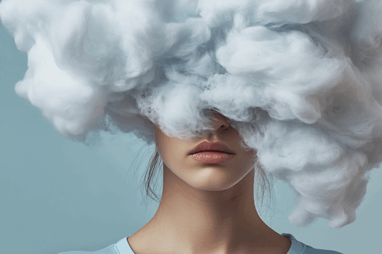 kobieta z głową w chmurach